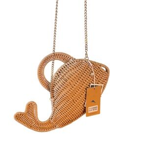 Tommy Bahama Viral Wicker Whale Eye Pearl Crossbody Bag Gold Tone Chain NWT